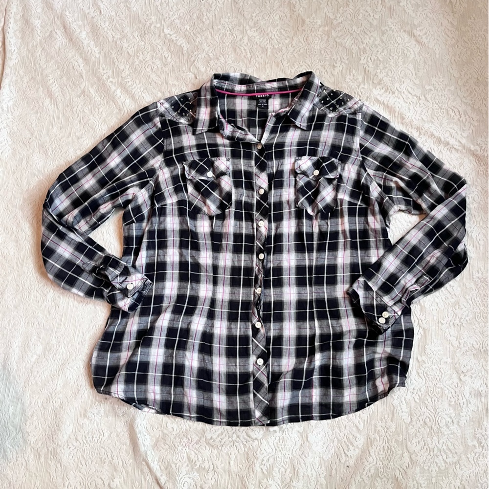 Torrid studded button up plaid top